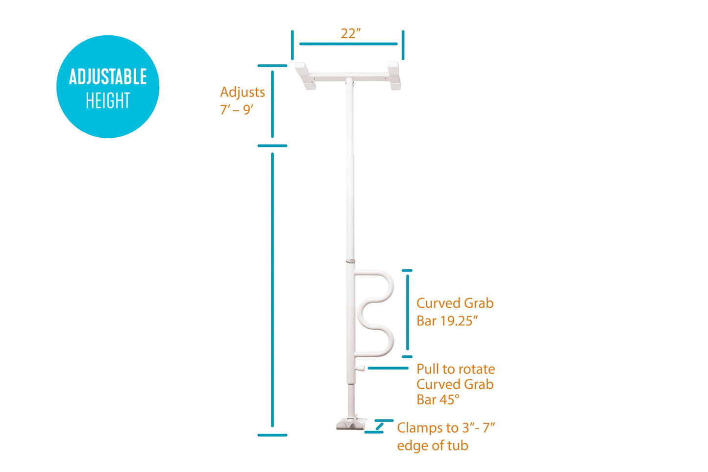 Bathtub Security Pole & Curve Grab Bar